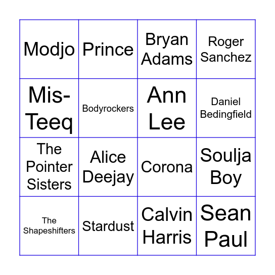 Round 2 Artist - @QuestionOneQuiz Bingo Card