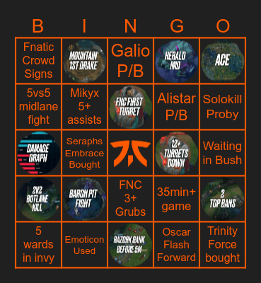 Fnatic vs BLG Bingo Card