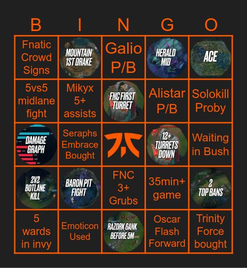 Fnatic vs BLG Bingo Card