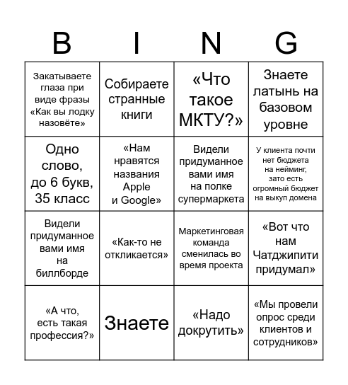 Неймер-бинго Bingo Card