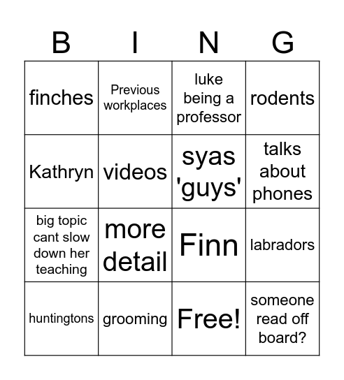 Tomi Bingo Card