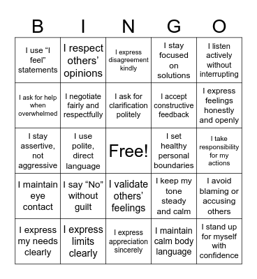 Assertiveness vs. Aggression Bingo Card