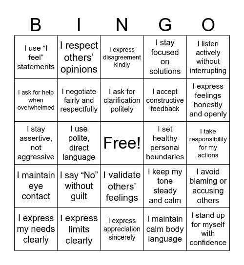 Assertiveness vs. Aggression Bingo Card
