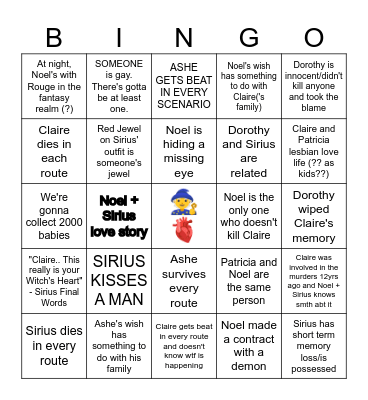 WItch's Heart Bingo Card