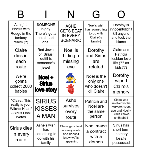 WItch's Heart Bingo Card