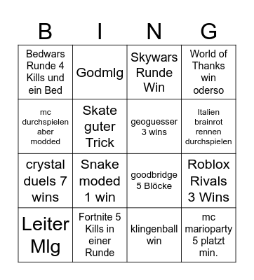 WIN CHALLENGE Bingo Card