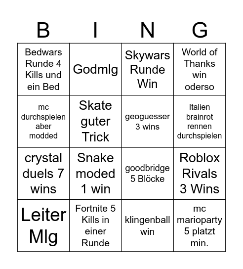 WIN CHALLENGE Bingo Card