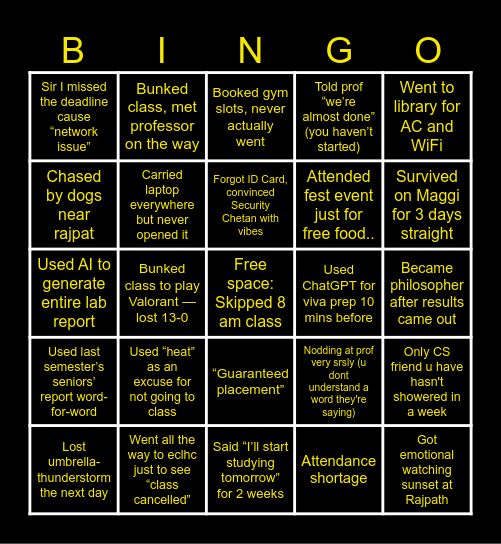 NITC BINGO Card