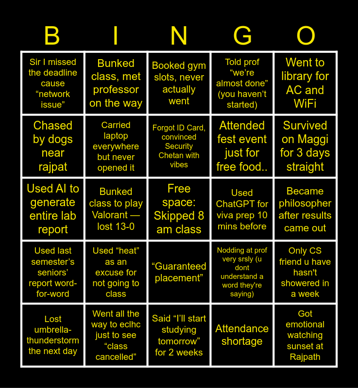 NITC BINGO Card