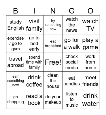 Habits Bingo Card