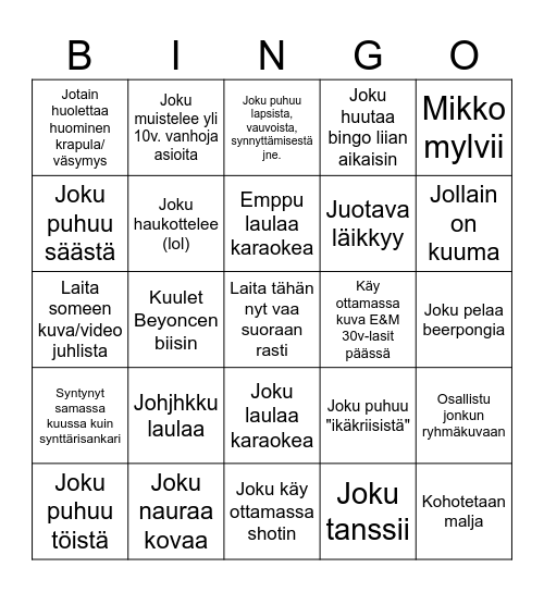 EMILIA JA MIKKO 30 Bingo Card