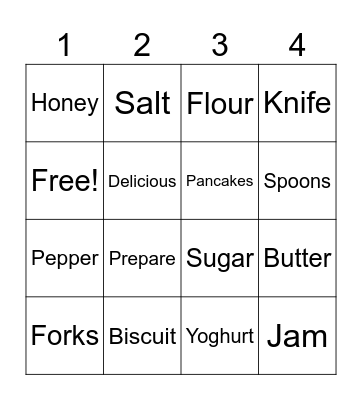 Food Bingo Card