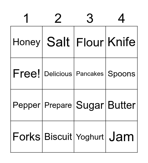 Food Bingo Card