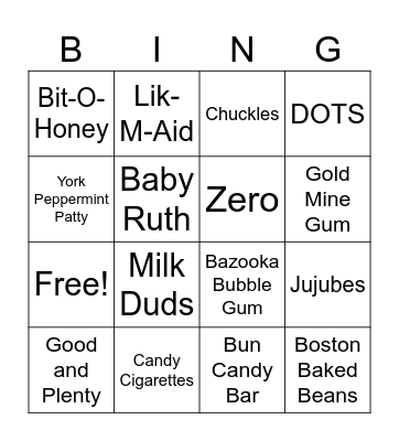 Classic Candy Bingo Card