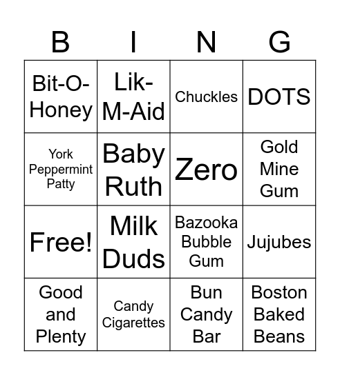 Classic Candy Bingo Card