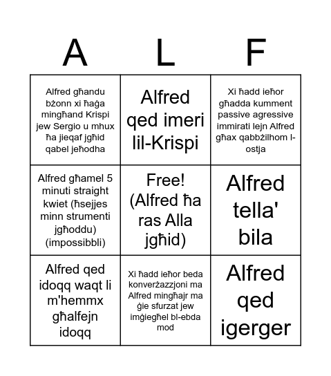 Alfred Bingo Card