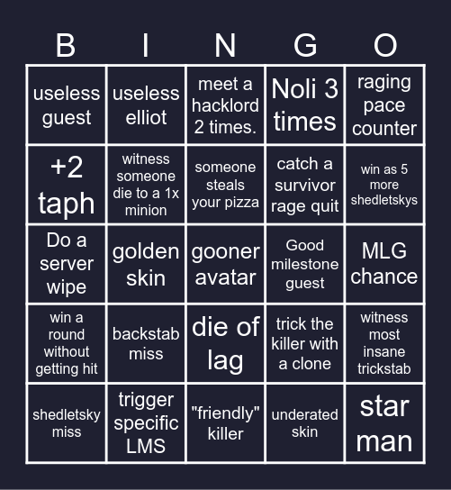Forsaken Bingo Card