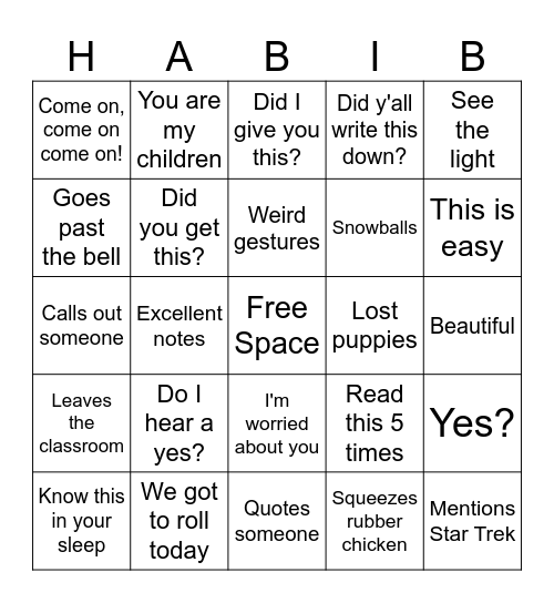 Habib Bingo Board Bingo Card