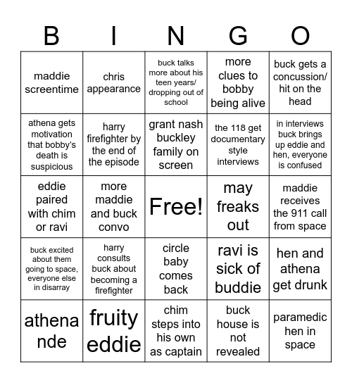 911 S9 EP2 Bingo Card