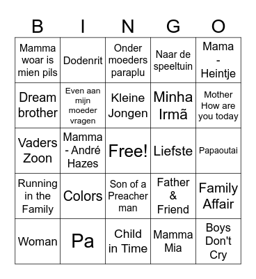 De enige echte FAMILIEbingO Card