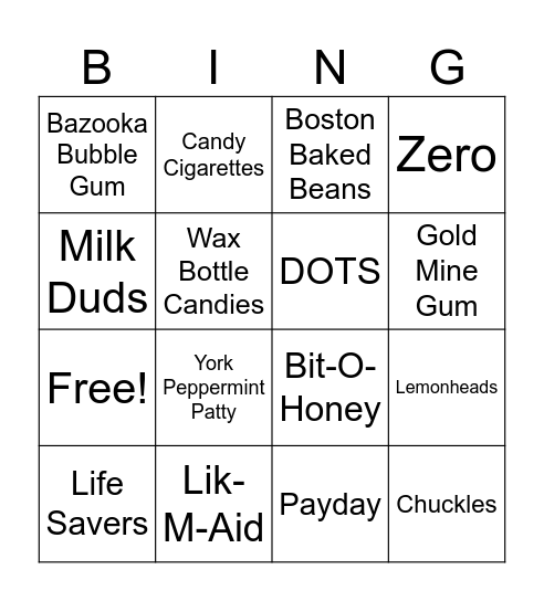 Classic Candy 2 Bingo Card