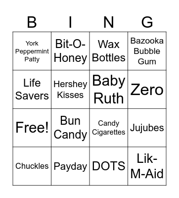 Classic Candy 3 Bingo Card