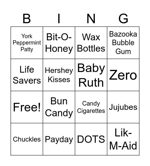 Classic Candy 3 Bingo Card