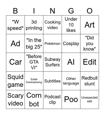 YT Bingo Card