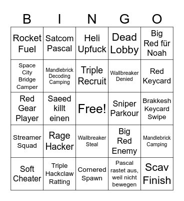 Delta Force Bingo Card