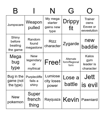 Pokemon Legends Z-A Bingo Card