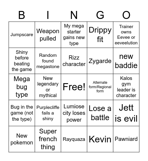 Pokemon Legends Z-A Bingo Card