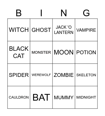 Halloween Bingo Card