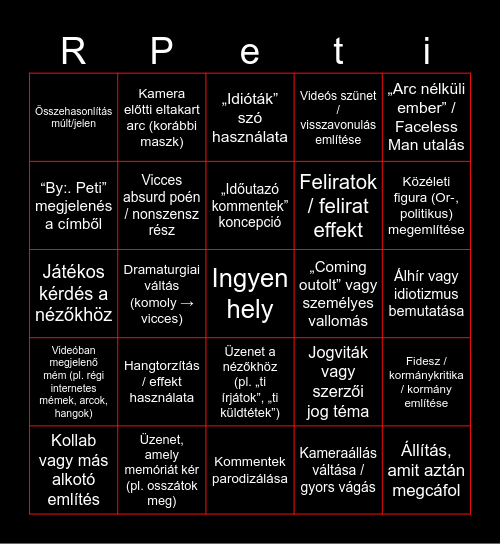 Radics Peti Bingo Card