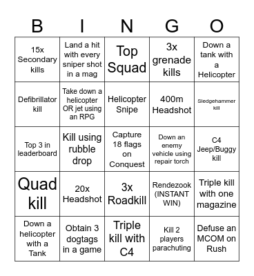 Battlefield Bingo Card
