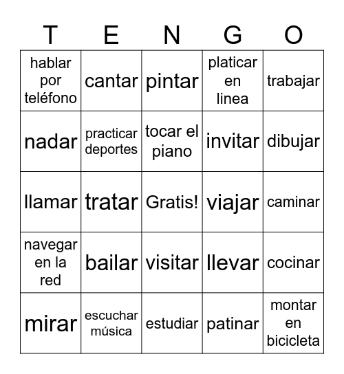 Los verbos -ar ( Esp I) Bingo Card