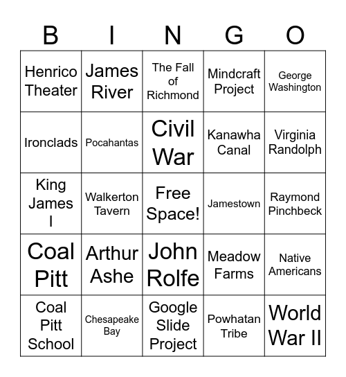 Henrico History Bingo Card