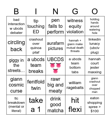 hart house ❤️❤️😹😹 Bingo Card