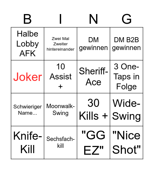 Deathmatch Bingo Card