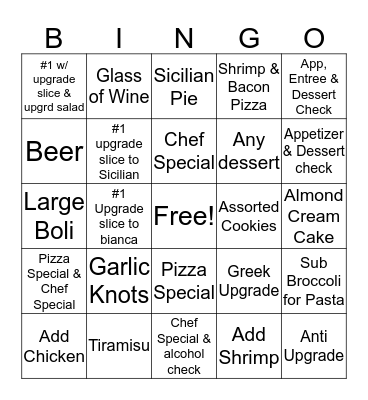 Goodfella's Lunch Bingo Card