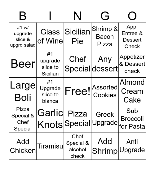 Goodfella's Lunch Bingo Card