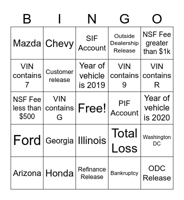 DCU BINGO Card