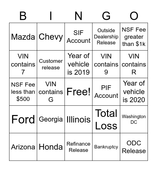 DCU BINGO Card