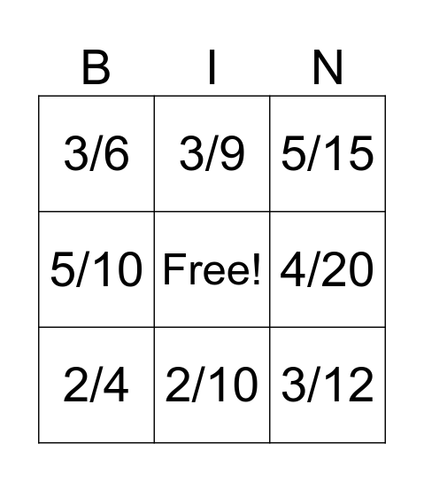 FRACTION BINGO Card