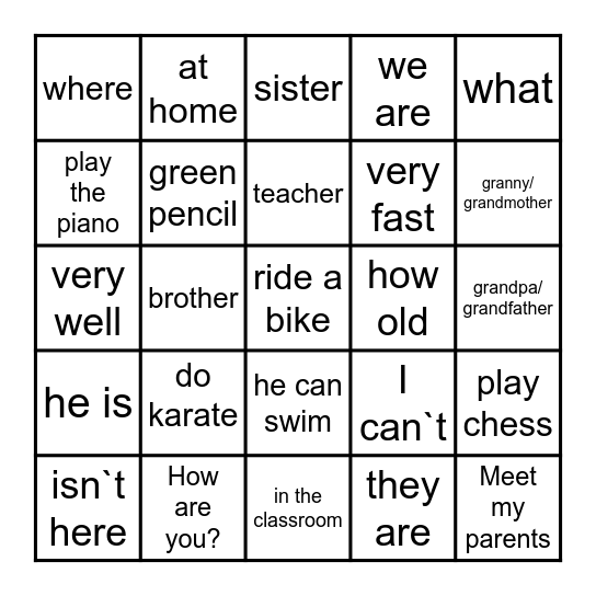 Up to now 1 for 3rd grade Bingo Card