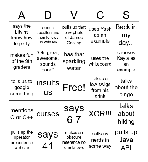Cochran Bingo Card