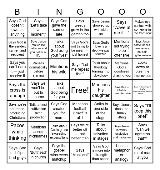 Pastor CJ Johnson Northview Romans Series Bingo Card