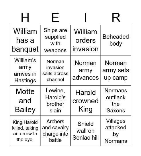 Bayeux Bingo Card