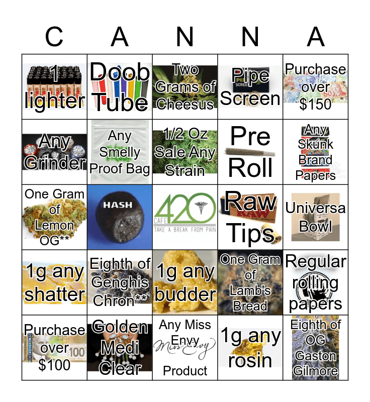 Canna Bingo Tuesday 11 29 16 Bingo Card