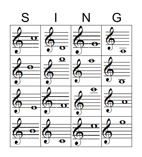 Treble Clef Ledger Lines Bingo-PG. Bingo Card