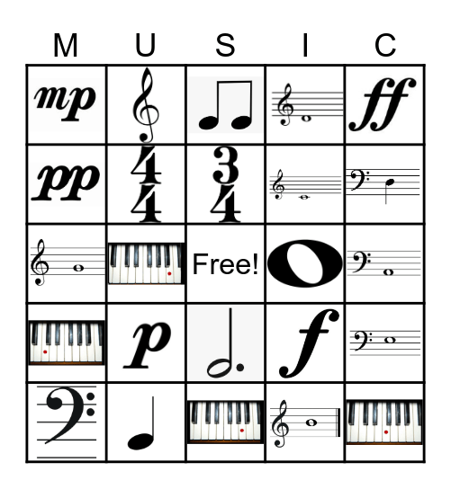 Piano Bingo-PG Bingo Card
